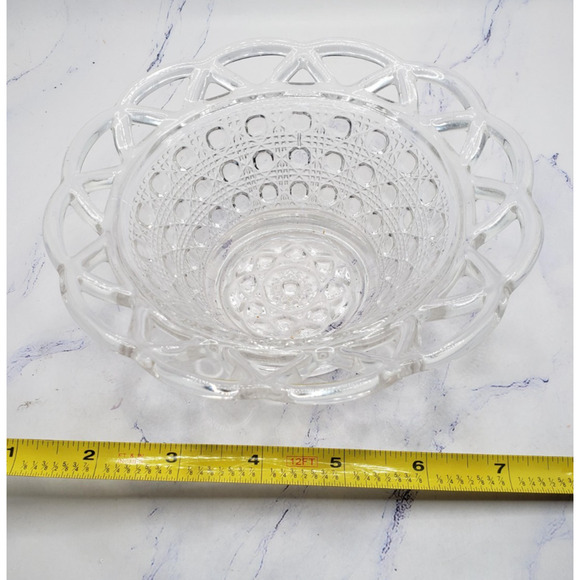 Vintage Imperial Clear Glass Button Open Lace Candy Bowl - Picture 8 of 11